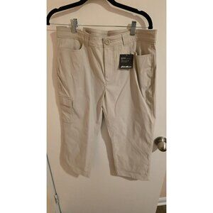 EDDIE BAUER Tech Capri Pants Womens 10 Pumice Cargo Nylon Stretch UPF 50+ NWT